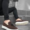 BA0005 Bağcıksız Yüksek Taban Kahverengi Beyaz Klasik Süet Püsküllü Corcik Erkek Ayakkabı