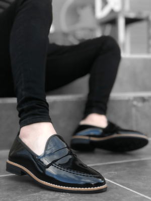 BA0009 Rugan Corcik Siyah Klasik Erkek Ayakkabısı