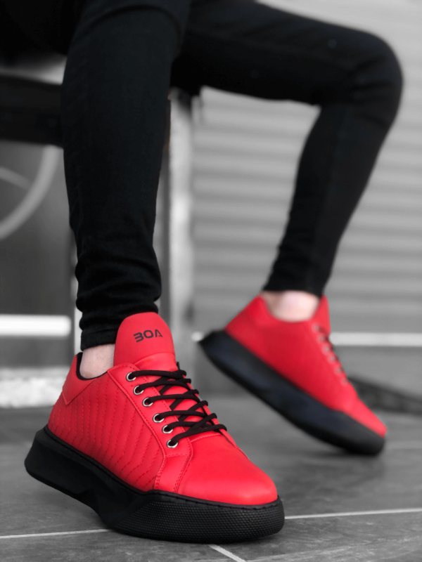 BA0162 Bağcıklı Erkek Model Dikişli Yüksek Taban Kırmızı Spor Ayakkabı