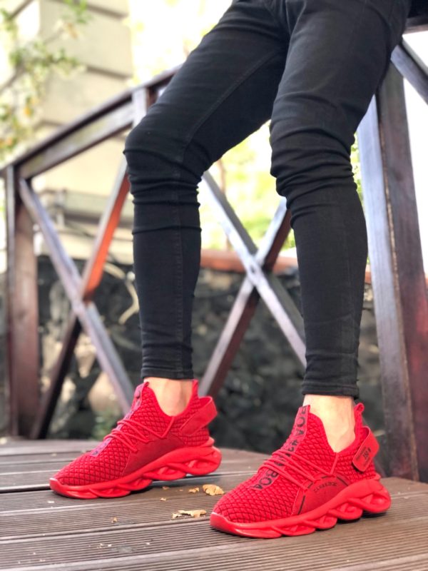 BA0350 Yüksek Taban Tarz Sneakers Cırt Detaylı Kırmızı Erkek Spor Ayakkabısı