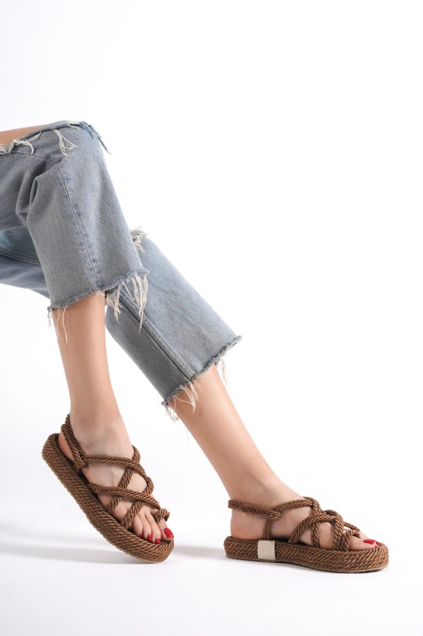 Bodrum Platform Kadın Halat Sandalet-Taba