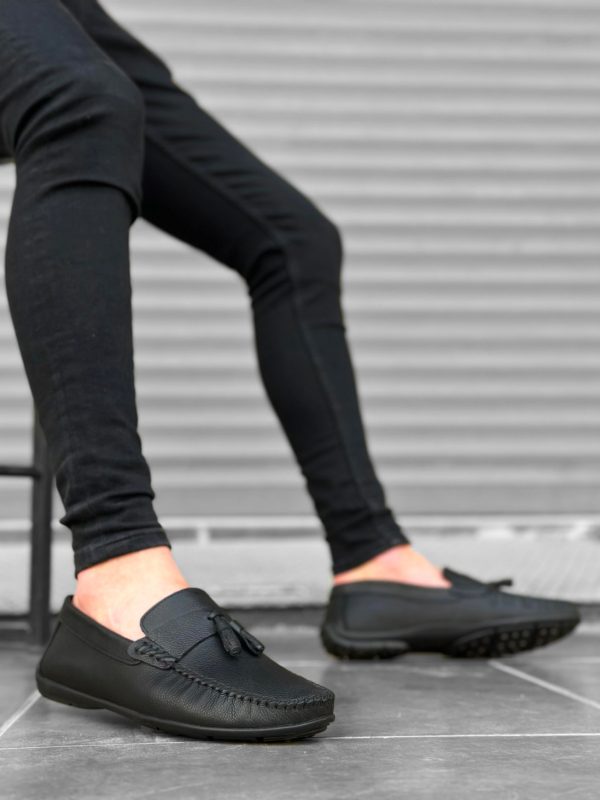 BA0306 İçi Dışı Hakiki Deri Püsküllü Siyah Klasik Erkek Corcik Ayakkabısı