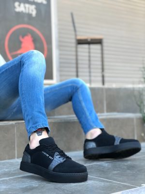 BA0549 Bağcıklı Siyah Ekose Siyah Taban Spor Klasik Erkek Ayakkabı