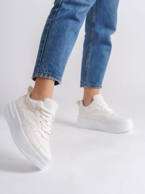 ALESSİ Bağcıklı Ortopedik Taban Kadın Sneaker Ayakkabı BT Kırık Beyaz