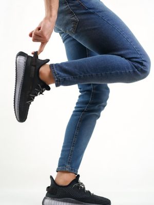 BA0591 Tarz Sneakers Ithal Siyah Kırçıllı Triko Rahat Taban Spor Ayakkabısı