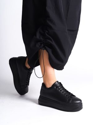 BİANA Bağcıklı Ortopedik Taban Kadın Sneaker Ayakkabı ST Siyah