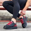 Wagoon WG029 3 Bant Legend Kömür Kırmızı Kalın Taban Casual Erkek Ayakkabı
