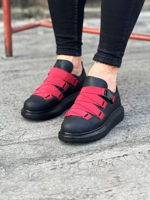 Wagoon WG033 Kömür Kırmızı Erkek Yüksek Taban  Ayakkabı